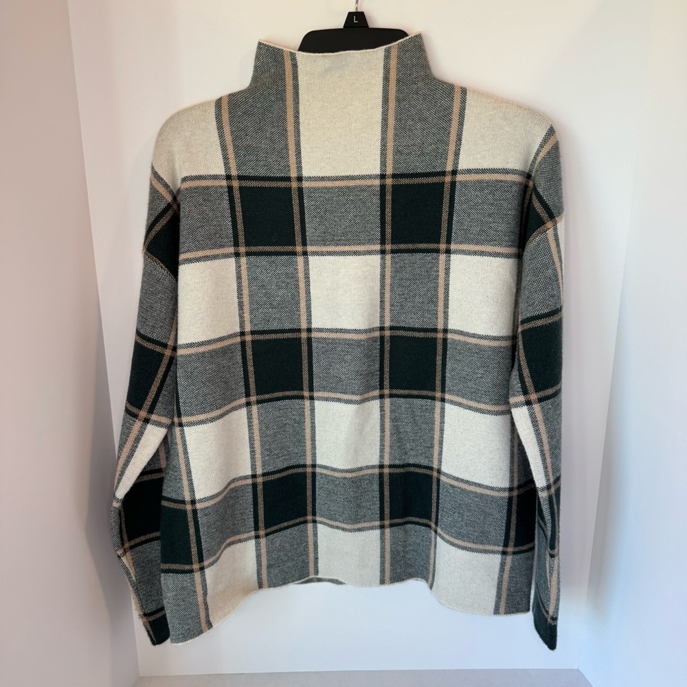 Tahari‎ Green & Beige Plaid Mock Neck Pullover Sweater Size L